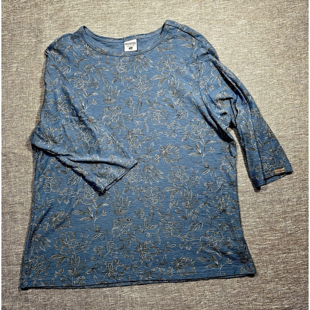 Columbia Women's 2X Plus Blue/Gray Floral Knit Cotton 3/4 Sleeve Top